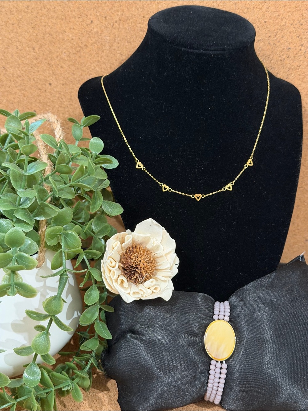 Plunder Delicate Gold Heart Station Necklace & Bracelet Set.